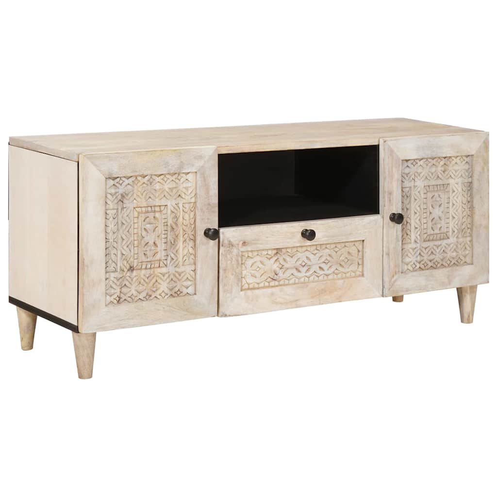 TV Cabinet with Drawer White 105 x 33 x 46 cm Solid mango wood